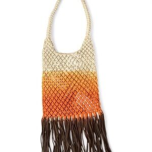Boho Woven Shoulder Bag in Cream, Orange, and Brown